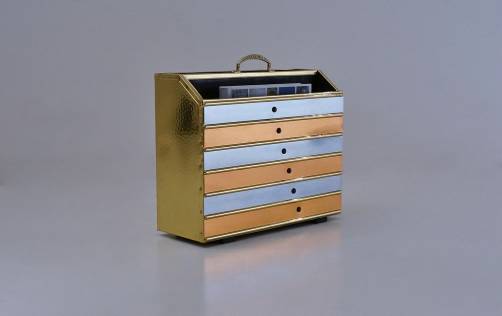 Brass magazine rack with mirror by Lombard of England, 1950`s ca